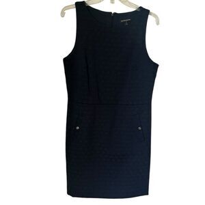 Banana Republic Jacquard Sheath Navy Blue Classy Sleeveless Dress Sz 10